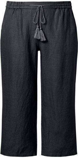 Ulla Popken Cool Linen Elastic Waist Capri Pants Black - Jeans & Byxor i Stora Storlekar – Plus Size - 