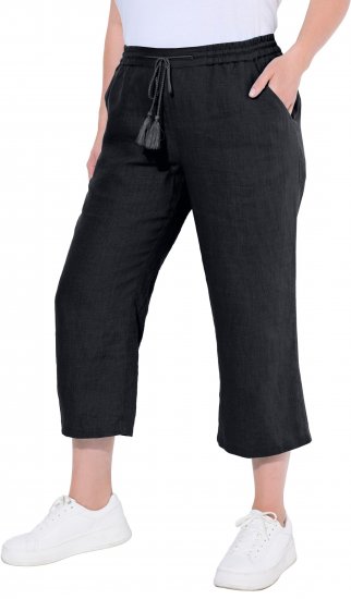 Ulla Popken Cool Linen Elastic Waist Capri Pants Black - Jeans & Byxor i Stora Storlekar – Plus Size - 