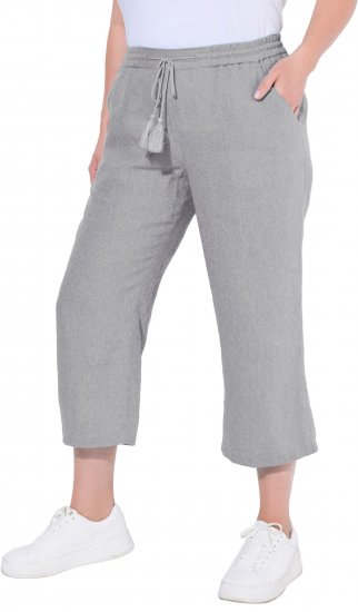 Ulla Popken Cool Linen Elastic Waist Capri Pants Light Grey Melange - Jeans & Byxor i Stora Storlekar – Plus Size - 