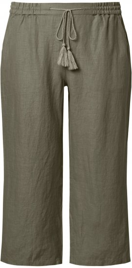 Ulla Popken Cool Linen Elastic Waist Capri Pants Loden Green - Jeans & Byxor i Stora Storlekar – Plus Size - 