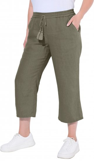 Ulla Popken Cool Linen Elastic Waist Capri Pants Loden Green - Jeans & Byxor i Stora Storlekar – Plus Size - 