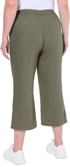 Ulla Popken Cool Linen Elastic Waist Capri Pants Loden Green - Jeans & Byxor i Stora Storlekar – Plus Size - 