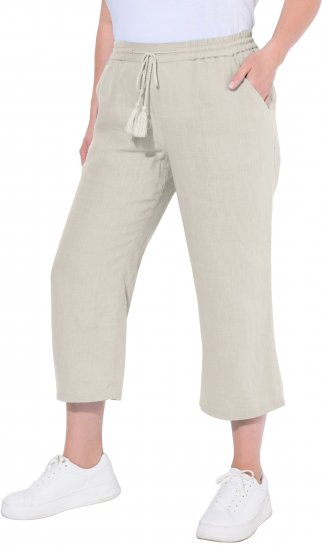 Ulla Popken Cool Linen Elastic Waist Capri Pants Brown - Jeans & Byxor i Stora Storlekar – Plus Size - 