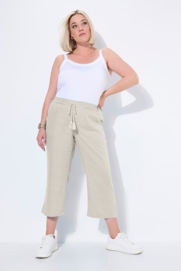 Ulla Popken Cool Linen Elastic Waist Capri Pants Brown - Jeans & Byxor i Stora Storlekar – Plus Size - 