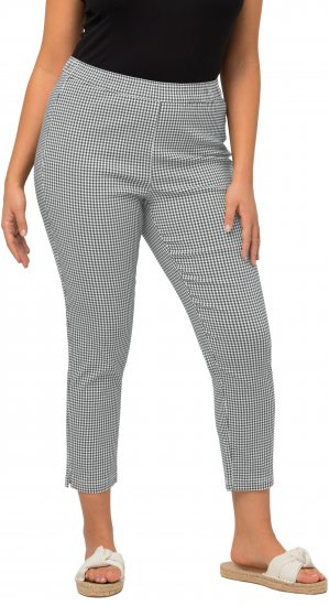 Ulla Popken Check Bengaline Slim Leg Sienna Fit Stretch Crop Pants Black - Jeans & Byxor i Stora Storlekar – Plus Size - 