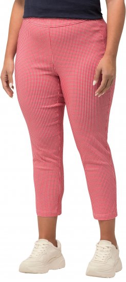 Ulla Popken Check Bengaline Slim Leg Sienna Fit Stretch Crop Pants Light Pink - Jeans & Byxor i Stora Storlekar – Plus Size - 