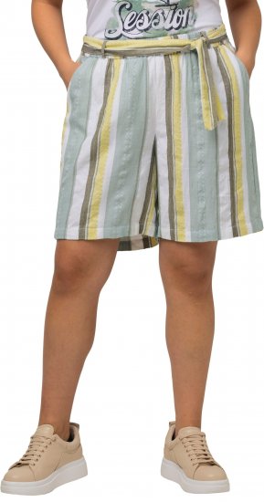 Ulla Popken Striped Wide Leg Elastic Waistband Shorts White - Jeans & Byxor i Stora Storlekar – Plus Size - 