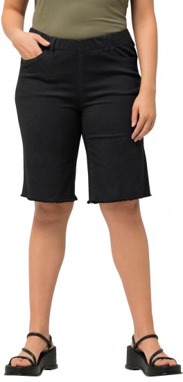 Ulla Popken Frayed Hemline Elastic Waistband Bermuda Shorts Black - Jeans & Byxor i Stora Storlekar – Plus Size - 