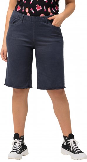 Ulla Popken Frayed Hemline Elastic Waistband Bermuda Shorts Navy - Jeans & Byxor i Stora Storlekar – Plus Size - 
