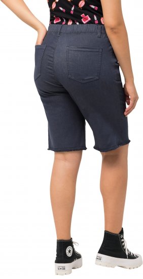 Ulla Popken Frayed Hemline Elastic Waistband Bermuda Shorts Navy - Jeans & Byxor i Stora Storlekar – Plus Size - 