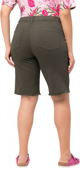Ulla Popken Frayed Hemline Elastic Waistband Bermuda Shorts Loden Green - Jeans & Byxor i Stora Storlekar – Plus Size - 
