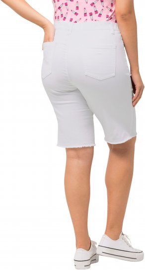 Ulla Popken Frayed Hemline Elastic Waistband Bermuda Shorts Snow White - Jeans & Byxor i Stora Storlekar – Plus Size - 