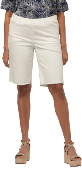 Ulla Popken Frayed Hemline Elastic Waistband Bermuda Shorts White - Jeans & Byxor i Stora Storlekar – Plus Size - 
