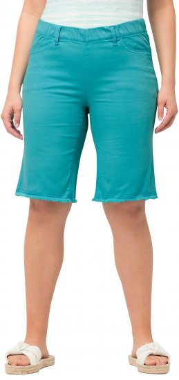 Ulla Popken Frayed Hemline Elastic Waistband Bermuda Shorts Bright Turquoise - Jeans & Byxor i Stora Storlekar – Plus Size - 