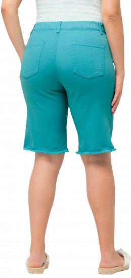 Ulla Popken Frayed Hemline Elastic Waistband Bermuda Shorts Bright Turquoise - Jeans & Byxor i Stora Storlekar – Plus Size - 