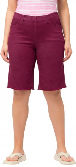 Ulla Popken Frayed Hemline Elastic Waistband Bermuda Shorts Magnolia Red - Ulla Popken - 
