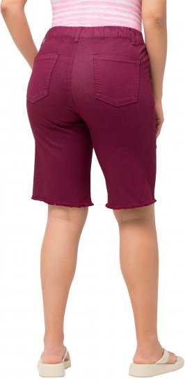 Ulla Popken Frayed Hemline Elastic Waistband Bermuda Shorts Magnolia Red - Ulla Popken - 