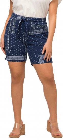 Ulla Popken Paisley Pull On Shorts Blue - Jeans & Byxor i Stora Storlekar – Plus Size - 