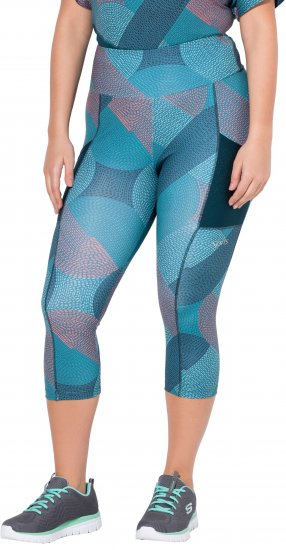 Ulla Popken Quick Dry Cropped Geometric Print Leggings Blue - Jackor - 