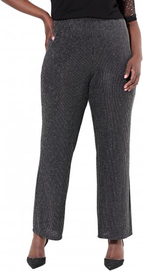 Ulla Popken Sparkling Pinstripe Elastic Waist Pants Black - Jeans & Byxor i Stora Storlekar – Plus Size - 
