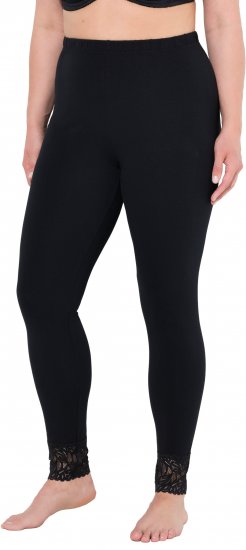 Ulla Popken Lace Trim Leggings Black - Jeans & Byxor i Stora Storlekar – Plus Size - 