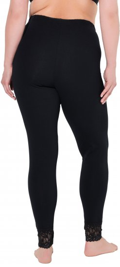 Ulla Popken Lace Trim Leggings Black - Jeans & Byxor i Stora Storlekar – Plus Size - 