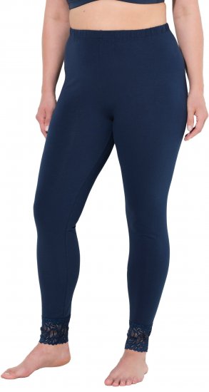 Ulla Popken Lace Trim Leggings Navy - Jeans & Byxor i Stora Storlekar – Plus Size - 
