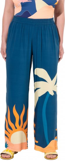 Ulla Popken Abstract Landscape Elastic Waist Palazzo Pants Blue - Jeans & Byxor i Stora Storlekar – Plus Size - 