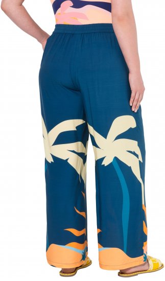Ulla Popken Abstract Landscape Elastic Waist Palazzo Pants Blue - Jeans & Byxor i Stora Storlekar – Plus Size - 