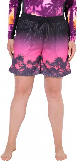 Ulla Popken Active Wide Leg Elastic Waist Palm Tree Pattern Mesh Shorts Black - Jeans & Byxor i Stora Storlekar – Plus Size - 