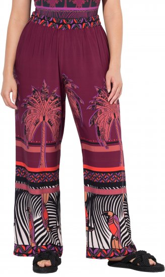 Ulla Popken Mixed Palm Print Elastic Waist Palazzo Pants Red - Jeans & Byxor i Stora Storlekar – Plus Size - 