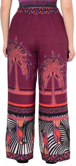 Ulla Popken Mixed Palm Print Elastic Waist Palazzo Pants Red - Jeans & Byxor i Stora Storlekar – Plus Size - 
