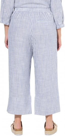 Ulla Popken Coastal Stripe Linen Blend Elastic Waist Culottes Blue - Jeans & Byxor i Stora Storlekar – Plus Size - 