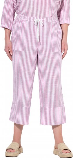Ulla Popken Coastal Stripe Linen Blend Elastic Waist Culottes Purple - Jeans & Byxor i Stora Storlekar – Plus Size - 