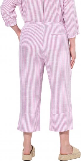 Ulla Popken Coastal Stripe Linen Blend Elastic Waist Culottes Purple - Jeans & Byxor i Stora Storlekar – Plus Size - 