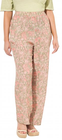 Ulla Popken Safari Print Elastic Waist Pants Green - Jeans & Byxor i Stora Storlekar – Plus Size - 