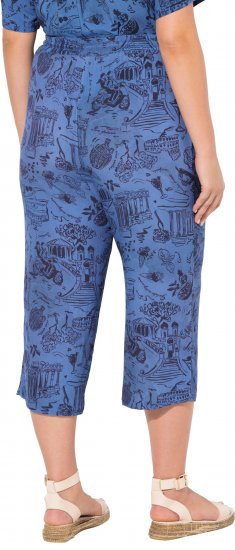 Ulla Popken Italy Print Elastic Waist Culottes Blue - Jeans & Byxor i Stora Storlekar – Plus Size - 