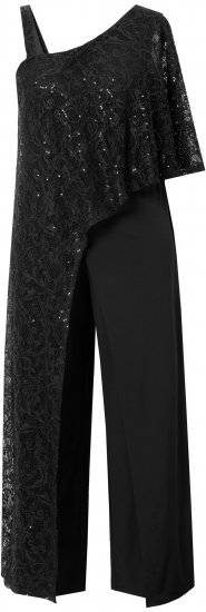 Ulla Popken Asymmetric Lace Panel Jumpsuit Black - Jeans & Byxor i Stora Storlekar – Plus Size - 