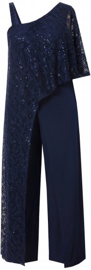 Ulla Popken Asymmetric Lace Panel Jumpsuit Navy - Jeans & Byxor i Stora Storlekar – Plus Size - 