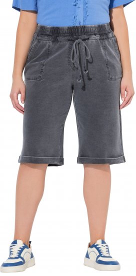 Ulla Popken Indigo Dyed Elastic Waist Jersey Shorts Black - Jeans & Byxor i Stora Storlekar – Plus Size - 