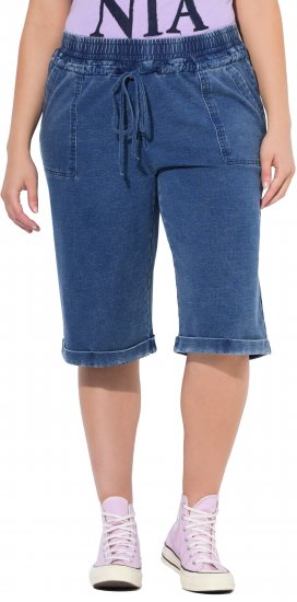 Ulla Popken Indigo Dyed Elastic Waist Jersey Shorts Blue - Jeans & Byxor i Stora Storlekar – Plus Size - 