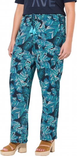 Ulla Popken Tropical Leaf Print Elastic Waist Pants Blue - Jeans & Byxor i Stora Storlekar – Plus Size - 
