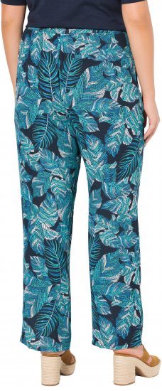 Ulla Popken Tropical Leaf Print Elastic Waist Pants Blue - Jeans & Byxor i Stora Storlekar – Plus Size - 