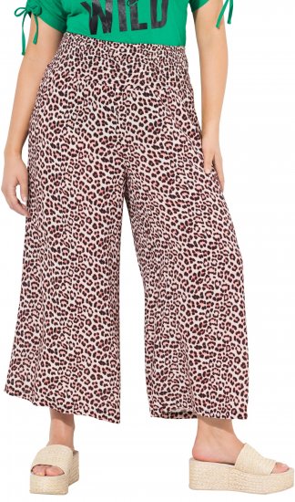 Ulla Popken Rose Wide Leg Elastic Waist Leopard Pattern Culottes White - Jeans & Byxor i Stora Storlekar – Plus Size - 