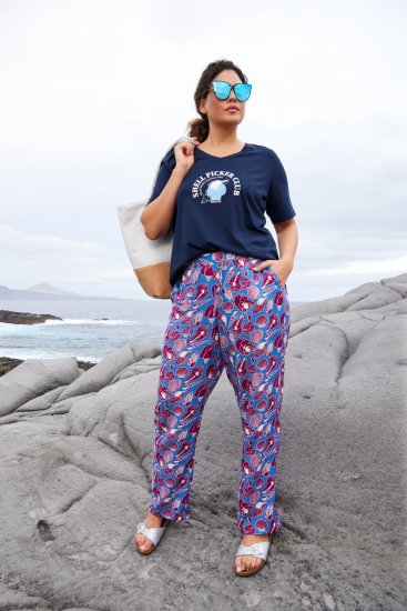 Ulla Popken Seashell Print Elastic Waist Pants Blue - Jeans & Byxor i Stora Storlekar – Plus Size - 
