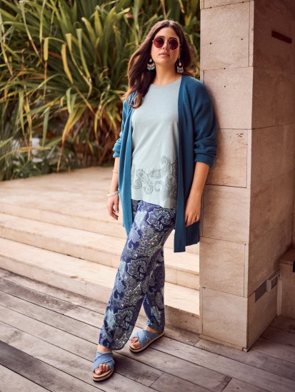 Ulla Popken Patchwork Paisley Elastic Waist Pants Blue - Jeans & Byxor i Stora Storlekar – Plus Size - 