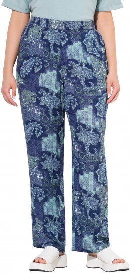 Ulla Popken Patchwork Paisley Elastic Waist Pants Blue - Jeans & Byxor i Stora Storlekar – Plus Size - 