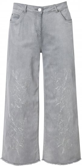 Ulla Popken Embroidered Wide Leg Fringed Hem Jeans Grey - Jeans & Byxor i Stora Storlekar – Plus Size - 