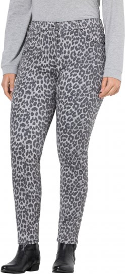 Ulla Popken Slim Leg Leopard Print Stretch Fit Jeans Bright Grey - Jeans & Byxor i Stora Storlekar – Plus Size - 