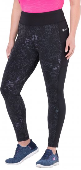 Ulla Popken Quick Drying Flower Print Leggings Black - Jeans & Byxor i Stora Storlekar – Plus Size - 